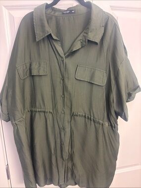 SHEIN Olive Green Button-Front Utility Shirt